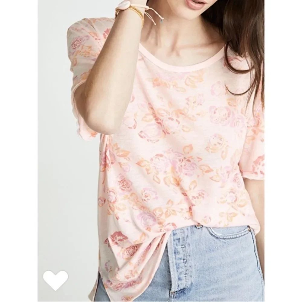 Free People Tourist Floral Design Pink Shirt Contemporary Feminine Casual